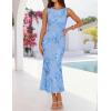 ZESICA Womens 2026 Summer Floral Wedding Guest Midi Dress Sleeveless Mesh Slit Bodycon Formal Cocktail Party Dresses(Blue)