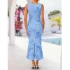 ZESICA Womens 2026 Summer Floral Wedding Guest Midi Dress Sleeveless Mesh Slit Bodycon Formal Cocktail Party Dresses(Blue)