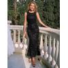 ZESICA Womens 2026 Summer Floral Wedding Guest Midi Dress Sleeveless Mesh Slit Bodycon Formal Cocktail Party Dresses(Dim)