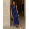 ZESICA Womens 2026 Summer Floral Wedding Guest Midi Dress Sleeveless Mesh Slit Bodycon Formal Cocktail Party Dresses(Navy)