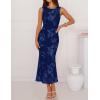 ZESICA Womens 2026 Summer Floral Wedding Guest Midi Dress Sleeveless Mesh Slit Bodycon Formal Cocktail Party Dresses(Navy)