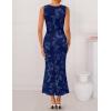 ZESICA Womens 2026 Summer Floral Wedding Guest Midi Dress Sleeveless Mesh Slit Bodycon Formal Cocktail Party Dresses(Navy)