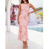 ZESICA Womens 2026 Summer Floral Wedding Guest Midi Dress Sleeveless Mesh Slit Bodycon Formal Cocktail Party Dresses(Pink)