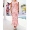 ZESICA Womens 2026 Summer Floral Wedding Guest Midi Dress Sleeveless Mesh Slit Bodycon Formal Cocktail Party Dresses(Pink)