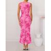 ZESICA Womens 2026 Summer Floral Wedding Guest Midi Dress Sleeveless Mesh Slit Bodycon Formal Cocktail Party Dresses(Rose)