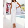 ZESICA Womens 2026 Summer Floral Wedding Guest Midi Dress Sleeveless Mesh Slit Bodycon Formal Cocktail Party Dresses(White)