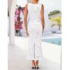 ZESICA Womens 2026 Summer Floral Wedding Guest Midi Dress Sleeveless Mesh Slit Bodycon Formal Cocktail Party Dresses(White)