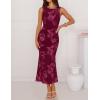 ZESICA Womens 2026 Summer Floral Wedding Guest Midi Dress Sleeveless Mesh Slit Bodycon Formal Cocktail Party Dresses(Wine)