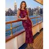 ZESICA Womens 2026 Summer Floral Wedding Guest Midi Dress Sleeveless Mesh Slit Bodycon Formal Cocktail Party Dresses(Wine)