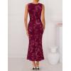 ZESICA Womens 2026 Summer Floral Wedding Guest Midi Dress Sleeveless Mesh Slit Bodycon Formal Cocktail Party Dresses(Wine)