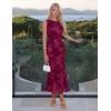 ZESICA Womens 2026 Summer Floral Wedding Guest Midi Dress Sleeveless Mesh Slit Bodycon Formal Cocktail Party Dresses(Wine)