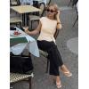 ZESICA Women’s 2026 Summer 2 Piece Outfit Sets Casual Short Sleeve Knit Belted Tops and Wide Leg Pants Work Office Clothes(Apricot)
