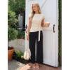ZESICA Women’s 2026 Summer 2 Piece Outfit Sets Casual Short Sleeve Knit Belted Tops and Wide Leg Pants Work Office Clothes(Apricot)