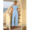 ZESICA Women’s 2026 Summer 2 Piece Outfit Sets Casual Short Sleeve Knit Belted Tops and Wide Leg Pants Work Office Clothes(Blue)