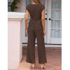 ZESICA Women’s 2026 Summer 2 Piece Outfit Sets Casual Short Sleeve Knit Belted Tops and Wide Leg Pants Work Office Clothes(Brown)