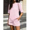 ZESICA Womens Summer 2 Piece Short Sets Striped Oversized Matching Lounge Airport Travel Workout Beach Vacation Outfits(Pink)