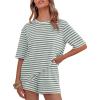 ZESICA Womens Summer 2 Piece Short Sets Striped Oversized Matching Lounge Airport Travel Workout Beach Vacation Outfits(Sage)
