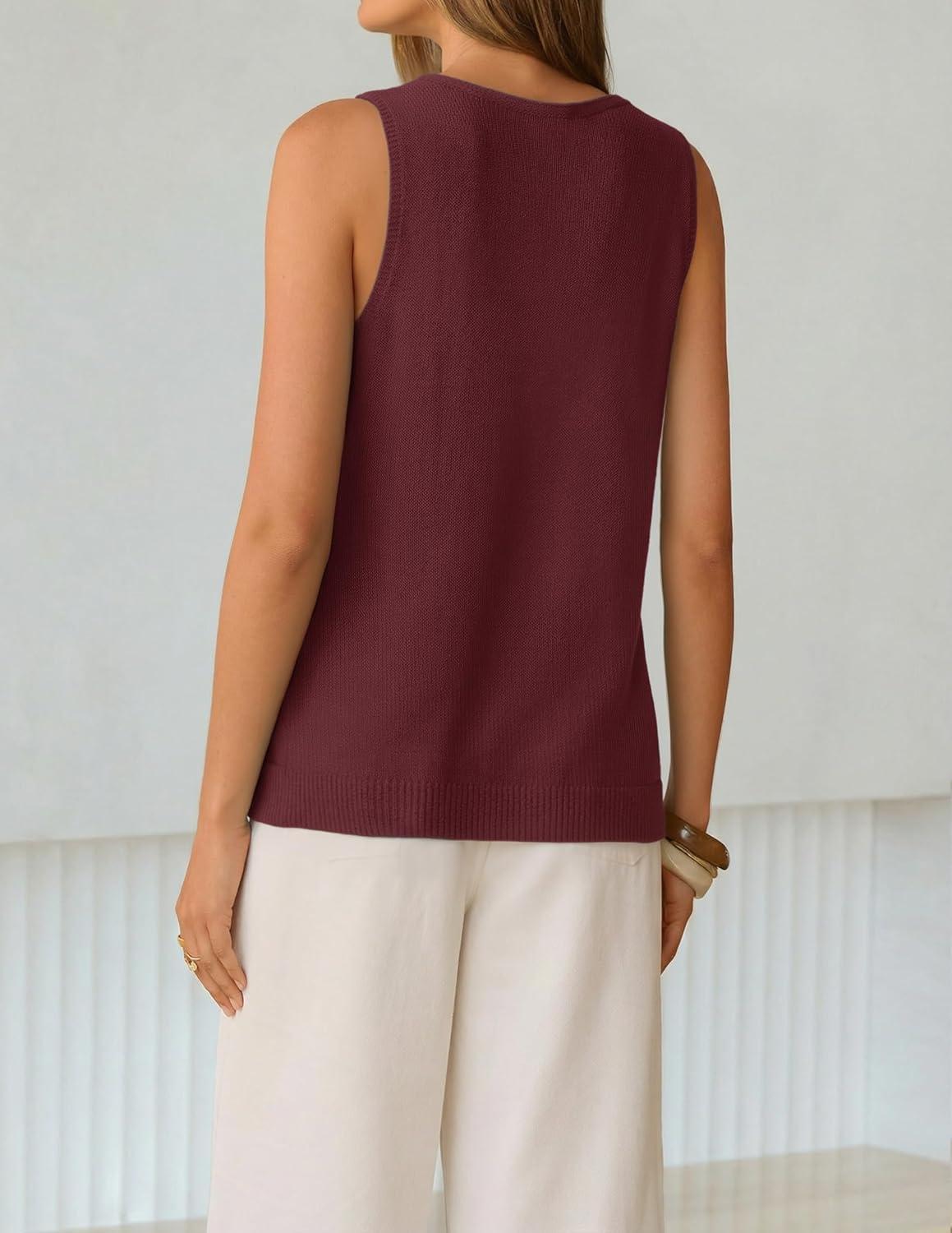 imageZESICA Womens Summer Crochet Sleeveless V Neck Vest Tops 2026 Casual Lightweight Knit Sweaters Fashion Vacation ClothesBurgundy