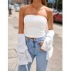 ZESICA Women’s Spring Striped Strapless Crop Tube Tops 2026 Summer Knit Bandeau Going Out Shirts Y2K Beach Vacation Outfits(Solidwhite)