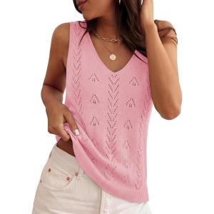 ZESICA Women’s Summer Crochet Sleeveless V Neck Vest Tops 2026 Casual Lightweight Knit Sweaters Fashion Vacation Clothes(Pink)