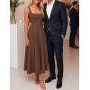 ZESICA Women’s Summer Sleeveless Midi Dress 2026 Square Neck Wedding Guest Beach Casual Flowy Long Dresses with Pockets(Brown)