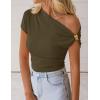 ZESICA Women’s 2026 Summer Off Shoulder Tops Going Out Sexy Y2k Shirts Spring Cap Sleeve Ruched Asymmetrical Blouses(Army Green)
