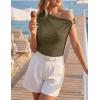 ZESICA Women’s 2026 Summer Off Shoulder Tops Going Out Sexy Y2k Shirts Spring Cap Sleeve Ruched Asymmetrical Blouses(Army Green)