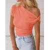 ZESICA Women’s 2026 Summer Off Shoulder Tops Going Out Sexy Y2k Shirts Spring Cap Sleeve Ruched Asymmetrical Blouses(Coral Pink)