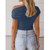ZESICA Women’s 2026 Summer Off Shoulder Tops Going Out Sexy Y2k Shirts Spring Cap Sleeve Ruched Asymmetrical Blouses(Dusty Blue)