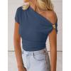 ZESICA Women’s 2026 Summer Off Shoulder Tops Going Out Sexy Y2k Shirts Spring Cap Sleeve Ruched Asymmetrical Blouses(Dusty Blue)