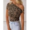 ZESICA Women’s 2026 Summer Off Shoulder Tops Going Out Sexy Y2k Shirts Spring Cap Sleeve Ruched Asymmetrical Blouses(Leopard)