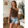 ZESICA Women’s Summer One Shoulder Going Out Tops 2026 Trendy Sleeveless Fitted Fashion Floral Y2K Shirts(Solidbrown)