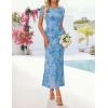 ZESICA Women’s Summer Floral Bodycon Long Dress Ruched Mesh Beach Vacation Formal Cocktail Party Wedding Guest Maxi Dresses(Blue)