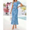 ZESICA Women’s Summer Floral Bodycon Long Dress Ruched Mesh Beach Vacation Formal Cocktail Party Wedding Guest Maxi Dresses(Blue)