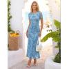 ZESICA Women’s Summer Floral Bodycon Long Dress Ruched Mesh Beach Vacation Formal Cocktail Party Wedding Guest Maxi Dresses(Blue)