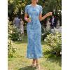 ZESICA Women’s Summer Floral Bodycon Long Dress Ruched Mesh Beach Vacation Formal Cocktail Party Wedding Guest Maxi Dresses(Blue)