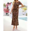 ZESICA Women’s Summer Floral Bodycon Long Dress Ruched Mesh Beach Vacation Formal Cocktail Party Wedding Guest Maxi Dresses(Brown)