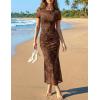 ZESICA Women’s Summer Floral Bodycon Long Dress Ruched Mesh Beach Vacation Formal Cocktail Party Wedding Guest Maxi Dresses(Brown)