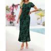 ZESICA Women’s Summer Floral Bodycon Long Dress Ruched Mesh Beach Vacation Formal Cocktail Party Wedding Guest Maxi Dresses(Green)