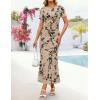 ZESICA Women’s Summer Floral Bodycon Long Dress Ruched Mesh Beach Vacation Formal Cocktail Party Wedding Guest Maxi Dresses(Light Khaki)