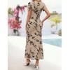ZESICA Women’s Summer Floral Bodycon Long Dress Ruched Mesh Beach Vacation Formal Cocktail Party Wedding Guest Maxi Dresses(Light Khaki)