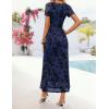ZESICA Women’s Summer Floral Bodycon Long Dress Ruched Mesh Beach Vacation Formal Cocktail Party Wedding Guest Maxi Dresses(Navy)