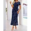 ZESICA Women’s Summer Floral Bodycon Long Dress Ruched Mesh Beach Vacation Formal Cocktail Party Wedding Guest Maxi Dresses(Navy)