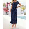 ZESICA Women’s Summer Floral Bodycon Long Dress Ruched Mesh Beach Vacation Formal Cocktail Party Wedding Guest Maxi Dresses(Navy)