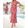 ZESICA Women’s Summer Floral Bodycon Long Dress Ruched Mesh Beach Vacation Formal Cocktail Party Wedding Guest Maxi Dresses(Pink)