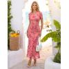 ZESICA Women’s Summer Floral Bodycon Long Dress Ruched Mesh Beach Vacation Formal Cocktail Party Wedding Guest Maxi Dresses(Pink)