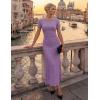 ZESICA Women’s Summer Floral Bodycon Long Dress Ruched Mesh Beach Vacation Formal Cocktail Party Wedding Guest Maxi Dresses(Purple)