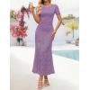 ZESICA Women’s Summer Floral Bodycon Long Dress Ruched Mesh Beach Vacation Formal Cocktail Party Wedding Guest Maxi Dresses(Purple)