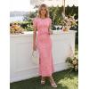 ZESICA Women’s Summer Floral Bodycon Long Dress Ruched Mesh Beach Vacation Formal Cocktail Party Wedding Guest Maxi Dresses(Shrimp Pink)