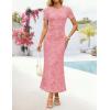 ZESICA Women’s Summer Floral Bodycon Long Dress Ruched Mesh Beach Vacation Formal Cocktail Party Wedding Guest Maxi Dresses(Shrimp Pink)